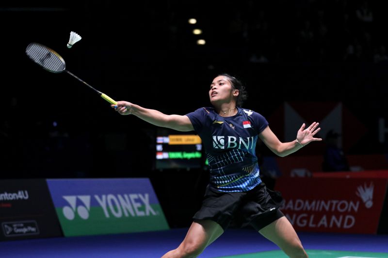 Arsip - Gregoria Mariska Tunjung memenangi babak 16 besar All England 2023 setelah mengalahkan Lalinrat Chaiwan (Thailand) pada pertandingan yang berlangsung di Birmingham, Inggris, Kamis. (ANTARA/HO-PP PBSI) - Image