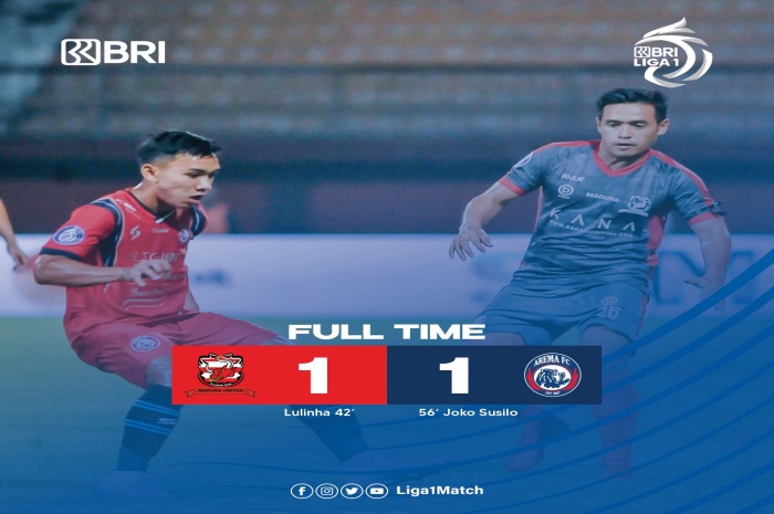 Madura United dan Arema FC harus puas bermain imbang 1-1 di Stadion Gelora Ratu Pamelingan. - Image