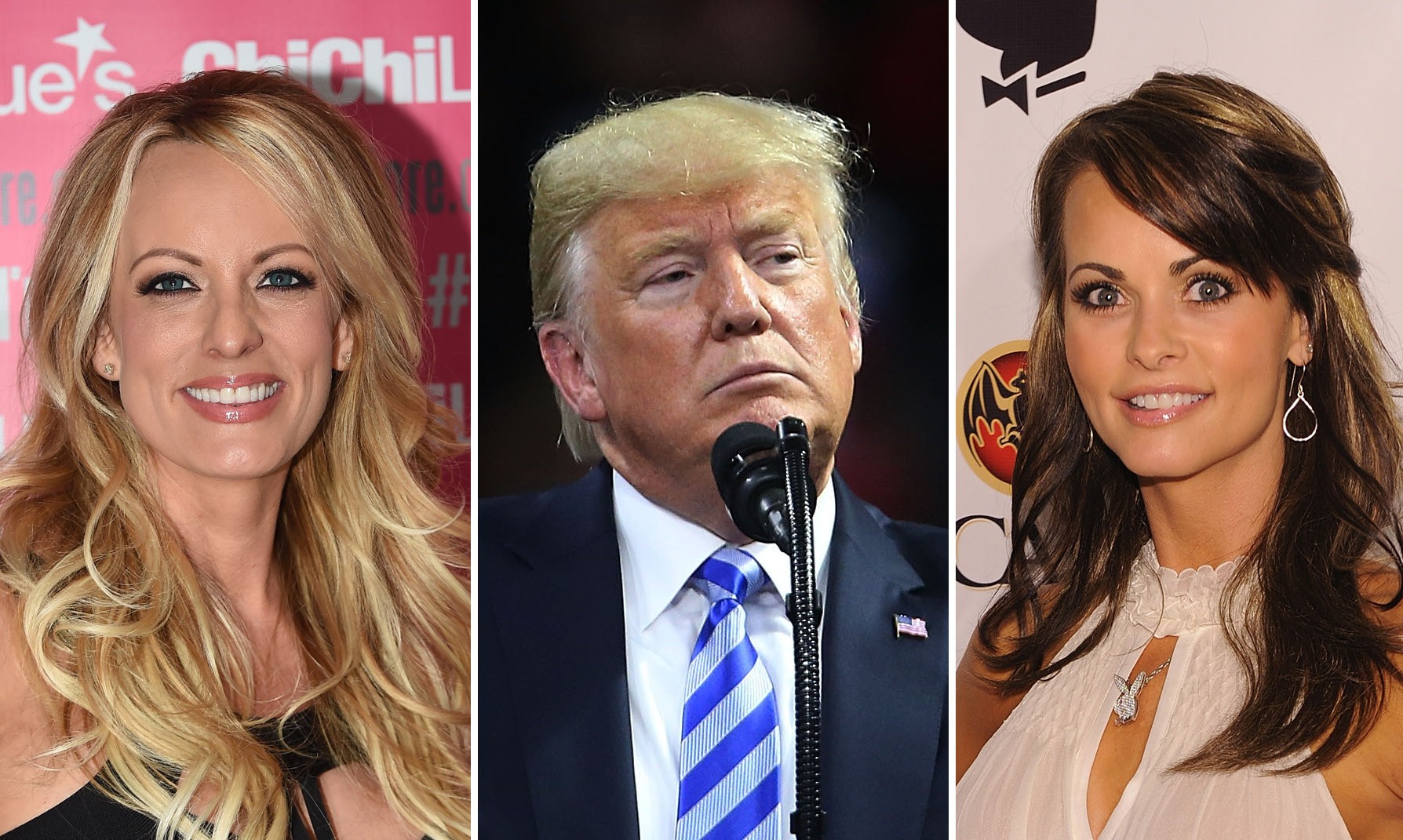 Stormy Daniels (paling kiri) dan Karen McDougal (paling kanan), jadi perbincangan lantaran membuat Donald Trump jadi terdakwa kasus pidana. - Image