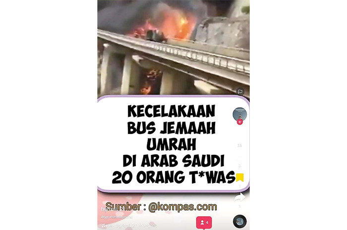 Tangkapan layar hoaks terkait kecelakaan bus jemaah umrah. - Image