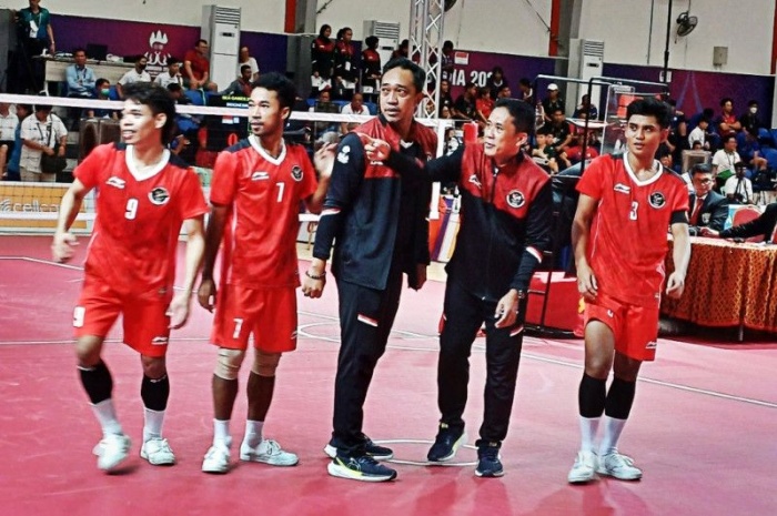 Timnas sepak takraw Indonesia berhasil meraih emas nomor double putra di SEA Games 2023. - Image