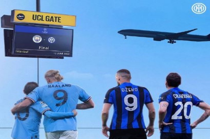 Ilustrasi penerbangan di mana Manchester City akan bentrok dengan Inter Milan pada final Liga Champions di Istanbul, Turki. - Image