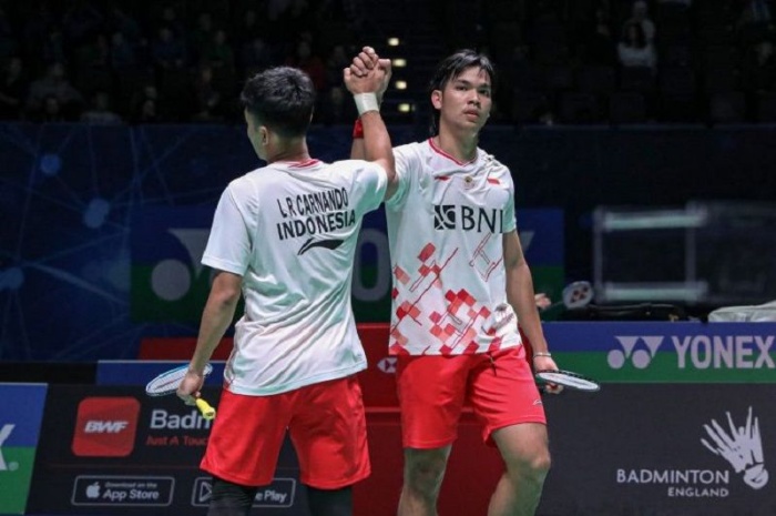 Leo Rolly Carnando/Daniel Marthin berhasil lolos dari hadangan wakil Jepang Ayato Endo/Yuta Takei di babak pertama Indonesia Open 2023. - Image
