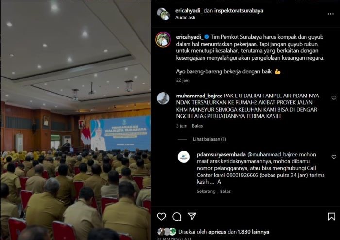 Tangkapan layar warga Surabaya mencurahkan isi hati melalui kolom komentar di Instagram Wali Kota Surabaya Eri Cahyadi. - Image