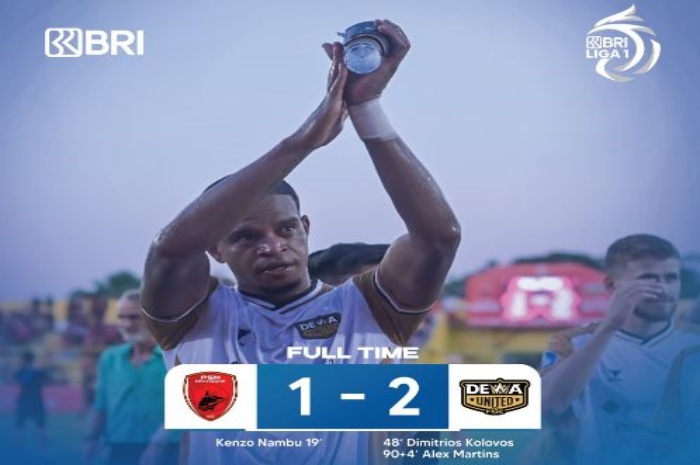 Dewa United mengukir capaian impresif di awal musim Liga 1. Mereka menjadi pimpinan klasemen setelah menaklukkan sang juara bertahan PSM Makassar 2-1, Sabtu (8/7). (Twitter Liga 1) - Image