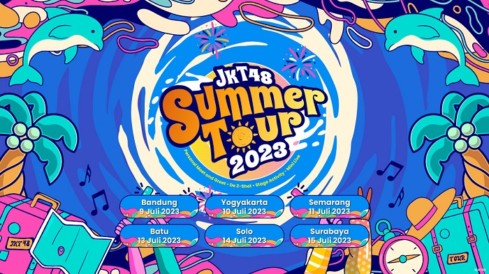 Perjalanan Summer Tour 2023 ini dibagi menjadi dua tim, karena JKT48 akan berkunjung ke enam kota selama satu minggu ini. Mulai 9 Juli hingga 15 Juli 2023. - Image