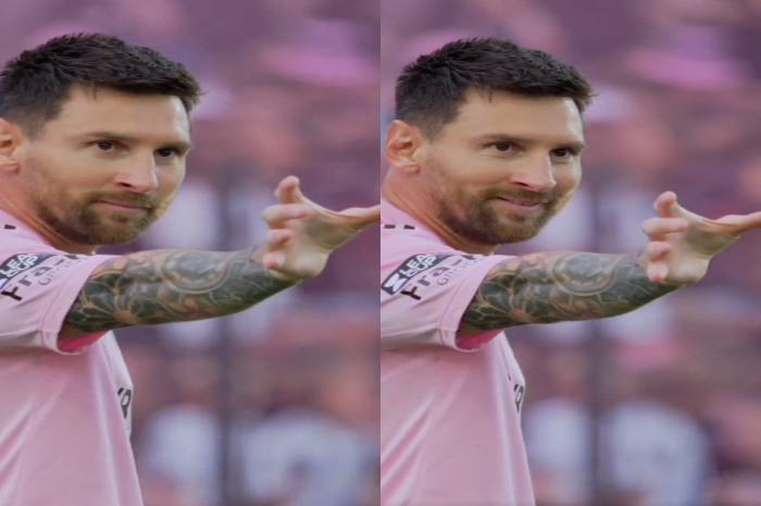 Lionel Messi merayakan selebrasi ala superhero Thor usai mencetak gol bersama Inter Miami. (Twitter/ @InvictusSomos) - Image