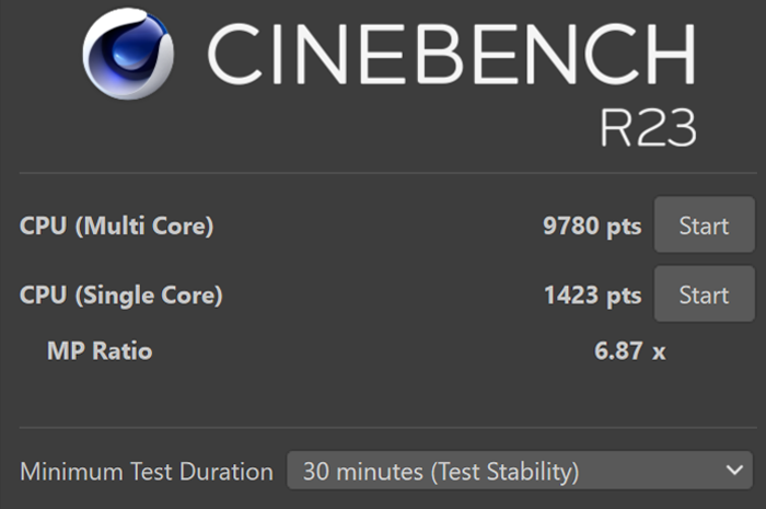 Cinebench R23 saat diuji di ROG Zephyrus R23