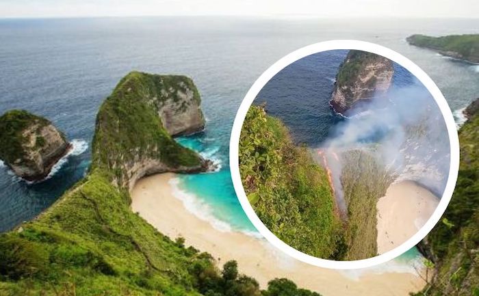 Pantai Kelingking Bali mengalami kebakaran. Diduga karena puntung rokok. - Image