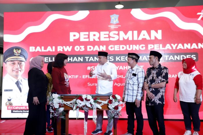 Wali Kota Surabaya Eri Cahyadi meresmikan Balai RW 03 sekaligus Gedung Pelayanan di Kelurahan Tandes, Kecamatan Tandes. - Image