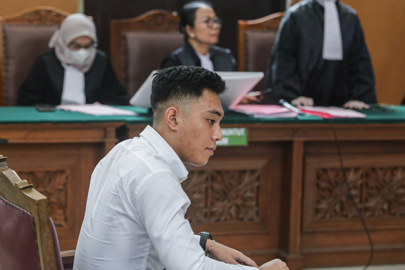 Terdakwa kasus penganiayaan terhadap David Ozora, Mario Dandy Satriyo menjalani sidang putusan di Pengadilan Negeri Jakarta Selatan, Jakarta, Kamis (7/9/2023).