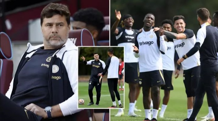Pelatih Chelsea Mauricio Pochettino (kiri) melupakan keberadaan Malang Sarr yang masih menjadi anggota The Blues. (sportbible) - Image
