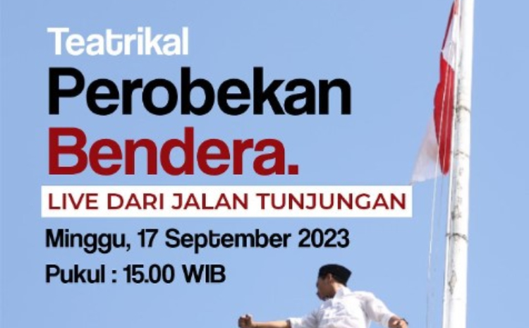 Ilustrasi teatrikal perobekan bendera (Instagram @sapawargasby) - Image