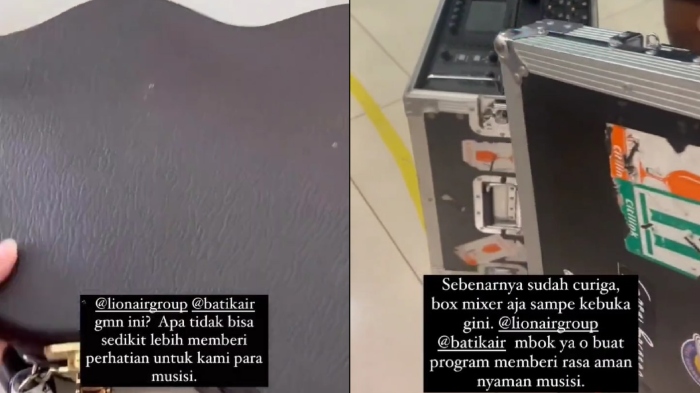 Kondisi gitar dan box mixer band Soegi Bornean yang rusak usai naik pesawat Batik Air. - Image