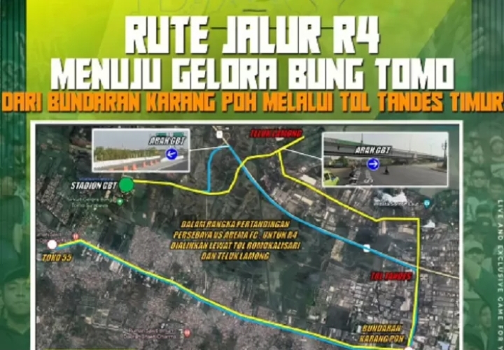 Inilah rekayasa lalu lintas yang akan dilakukan Polrestabes Surabaya, khusus untuk kendaraan roda empat, ketika derbi Jatim Persebaya vs Arema FC di Stadion GBT, Sabtu (23/9)./(IST/IG) - Image