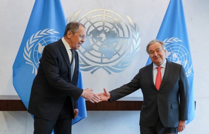 Menlu Rusia Sergey Lavrov desak PBB bersikap netral dalam konflik Ukraina./Reuters, - Image