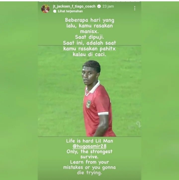 Pesan yang ditulis Jacksen F. Tiago untuk perkara yang menimpa anaknya./instagram.com/jt_jacksen_f_tiago_coach - Image
