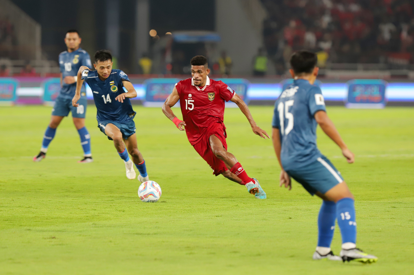 Timnas Indonesia saat bertanding melawan pemain timnas Brunei dalam pertandingan leg 1 kualifikasi Piala Dunia 2026 babak pertama zona Asia di Stadion Utama Gelora Bung Karno (GBK), Senayan, Jakarta, Kamis (12/10/2023). Timnas Indonesia Menang 6-0. - Image