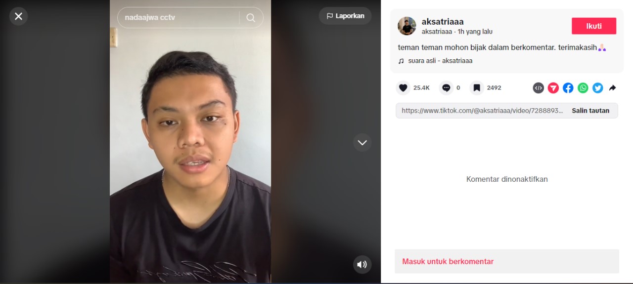Aksa Satria, mantan pacar NJW, mahasiswi Unnes Semarang yang bunuh diri di Mall Paragon. - Image