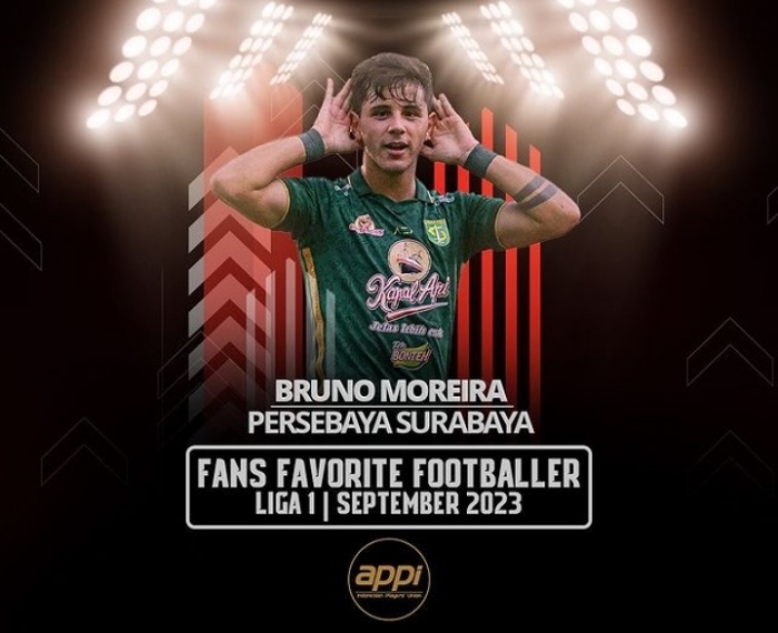 Bruno Moreira dinobatkan sebagai Fans Favorit Footballer Liga 1 atau Pemain Favorit Fans Liga 1 periode September 2023. (Instagram APPI) - Image