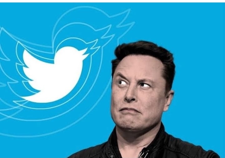 Ilustrasi Elon Musk dengan background Twitter yang telah dibelinya. - Image