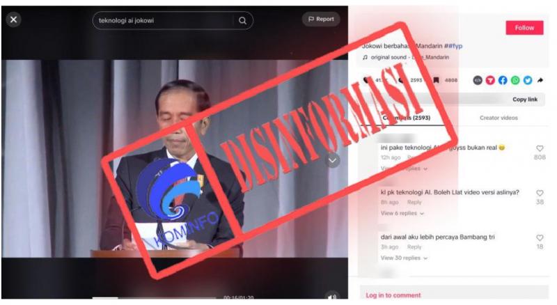 Beredar konten video Presiden Jokowi berpidato menggunakan bahasa Mandarin. Kominfo pastikan Hoaks. - Image