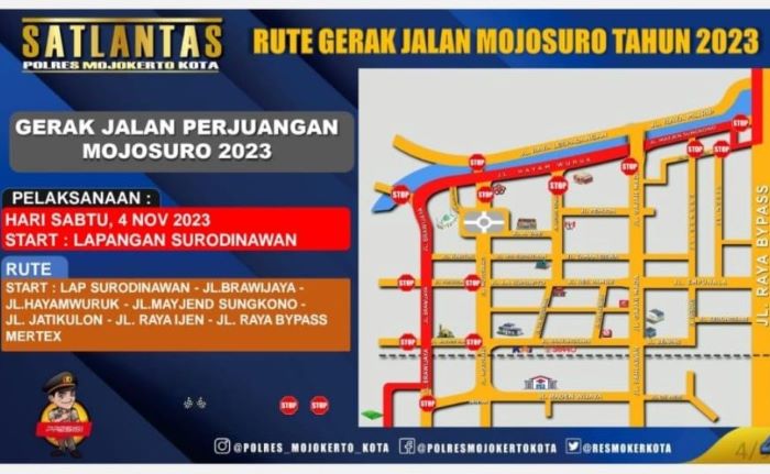 Rute dan Gerak Jalan Mojokerto-Suroboyo yang kembali digelar Dispora Jatim. - Image