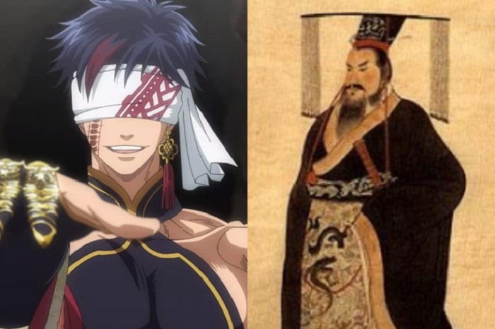 Qin Shi Huang dalam Record of Ragnarok (kiri), dengan visualisasi dalam sejarah (kanan). - Image