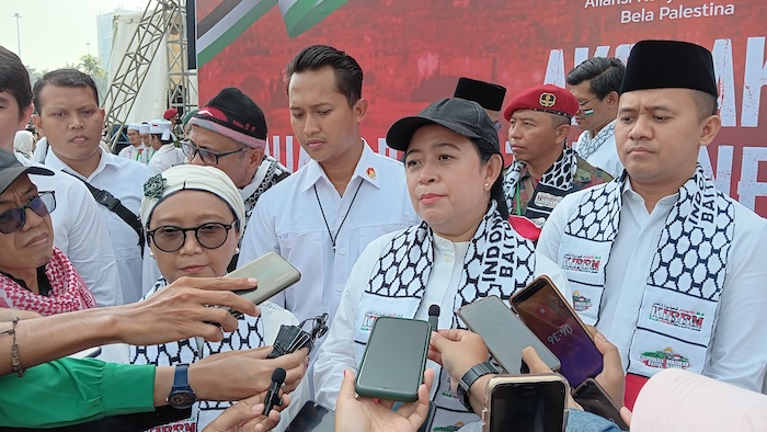 Ketua DPR RI Puan Maharani saat menghadiri Aksi Bela Palestina di Monas. - Image