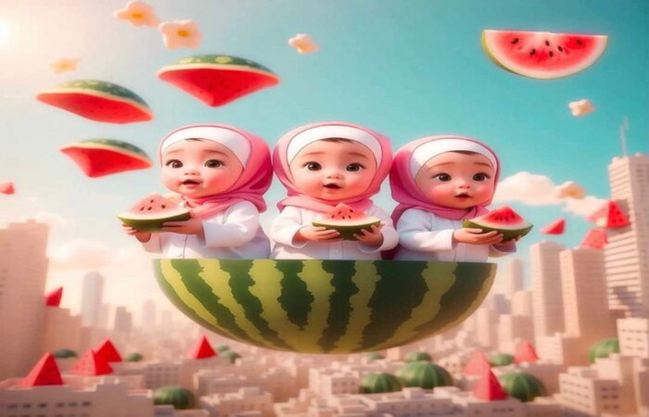 Ilustrasi gambar semangka digunakan sebagai simbol dukungan untuk Palestina. - Image