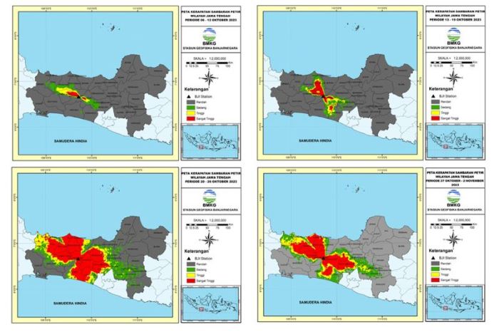 Peta kejadian sambaran petir di wilayah Jawa Tengah pada Oktober. - Image