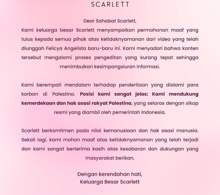 Postingan Scarlett usai Felicya beri klarifikasi. Sumber Foto: Instagram @scarlett_whitening - Image