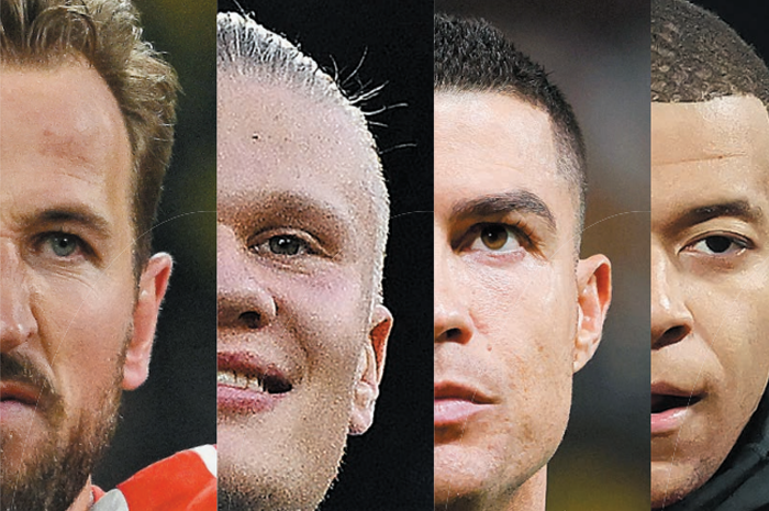 Dari kiri: Harry Kane, Haaland, Ronaldo, dan Mbappe. - Image