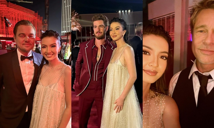 Potret Raline Shah Bersama Leonardo DiCaprio, Andrew Garfield, dan Brad Pitt di Art+Film Gala LACMA. - Image