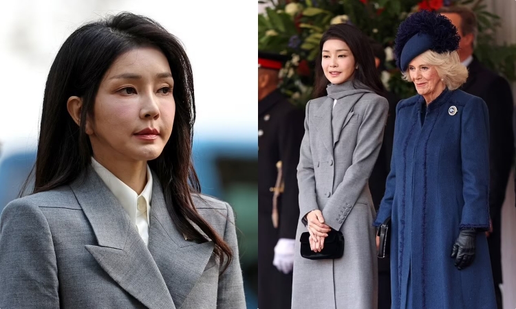 Ibu negara Korea Selatan, Kim Keon Hee (foto kiri), terlihat awet muda. Kim Keon Hee (foto kanan) didampingi Ratu Camilla saat berkunjung ke Inggris. - Image