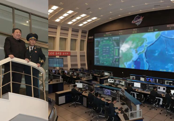 Kim Jong Un memantau satelit mata-mata di pusat kendali Administrasi Teknologi Kedirgantaraan Nasional, Pyongyang. - Image