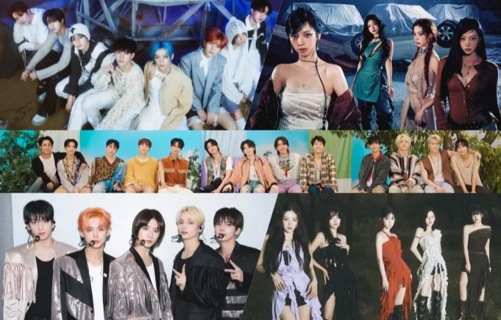 Stray Kids, aespa, SEVENTEEN, TXT, Red Velvet, NewJeans, NCT 127, BTS, Berhasil Duduki Posisi di Tangga Album Dunia Billboard./Soompi - Image