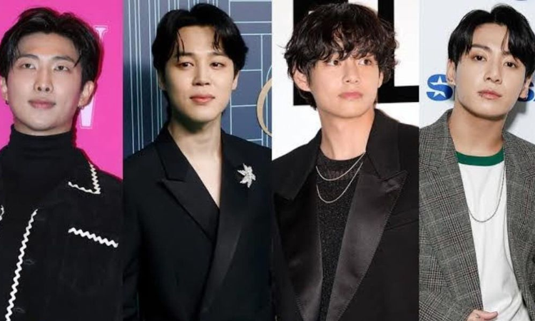 Empat anggota BTS yang akan berangkat wajib militer (Wamil). (Dari Kiri) RM, Jimin, V, Jungkook./ Sumber: Instagram @infobts.ina2 - Image