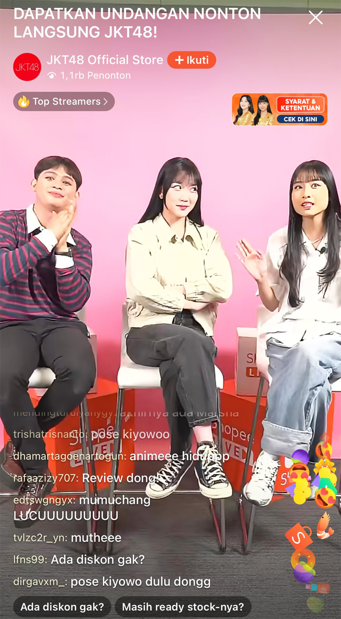 Sumber: Tangkapan Layar Shopee Live Streaming Marsha dan Muthe JKT48.