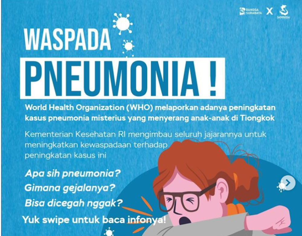 Waspada gejala pneumonia (sumber tangkapan layar intagram Surabaya) - Image
