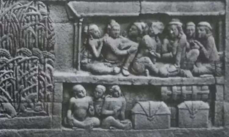 Kegiatan bertani dan panen padi oleh masyarakat Kerajaan Majapahit tergambar pada relief Candi Borobudur. - Image