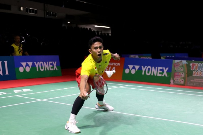 Yohanes Saut Marcellyno saat tampil di Xpora Indonesia International Challenge 2023, Surabaya, (19/10). (ANTARA/HO-PP PBSI) - Image