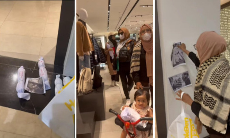 Sejumlah massa pro-Palestina menggeruduk brand store ZARA di Pondok Indah Mall 2, Jakarta/ sumber : akun Instagram @sarahmjj14 - Image