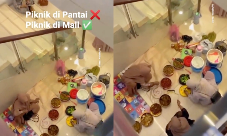 Video viral sekumpulan orang piknik di mall. - Image
