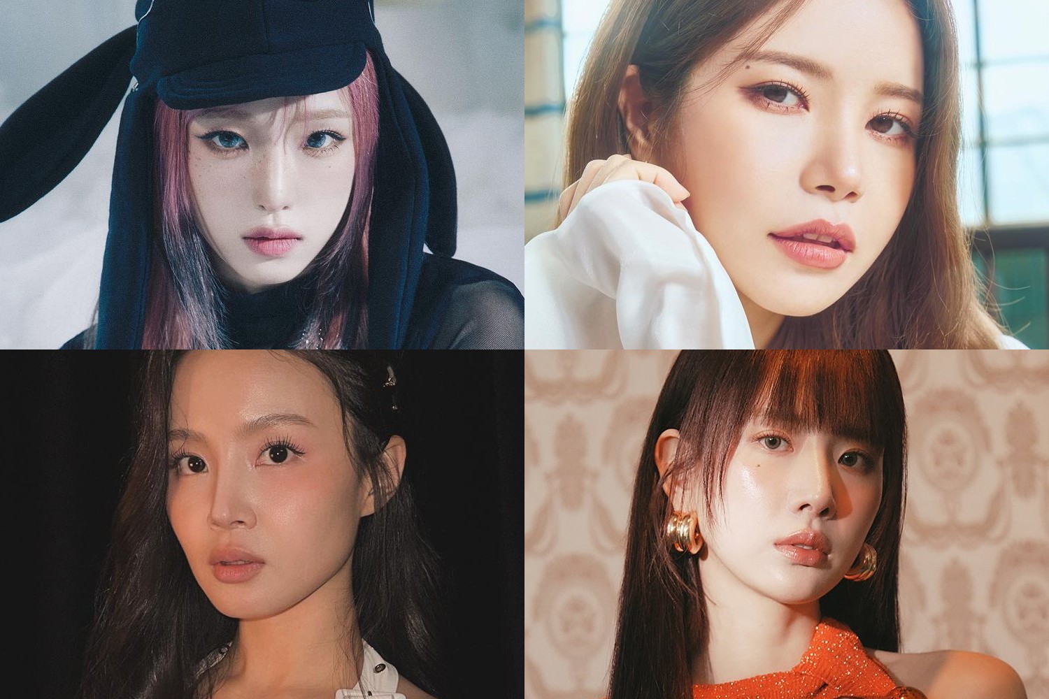 Penyanyi solo wanita K-pop Choi Ye Na, Solar, Lee Hi, dan Seola. Sumber foto: Instagram / @mamamoo_official @yena.jigumina @wjsn_cosmic @leehi_hi - Image