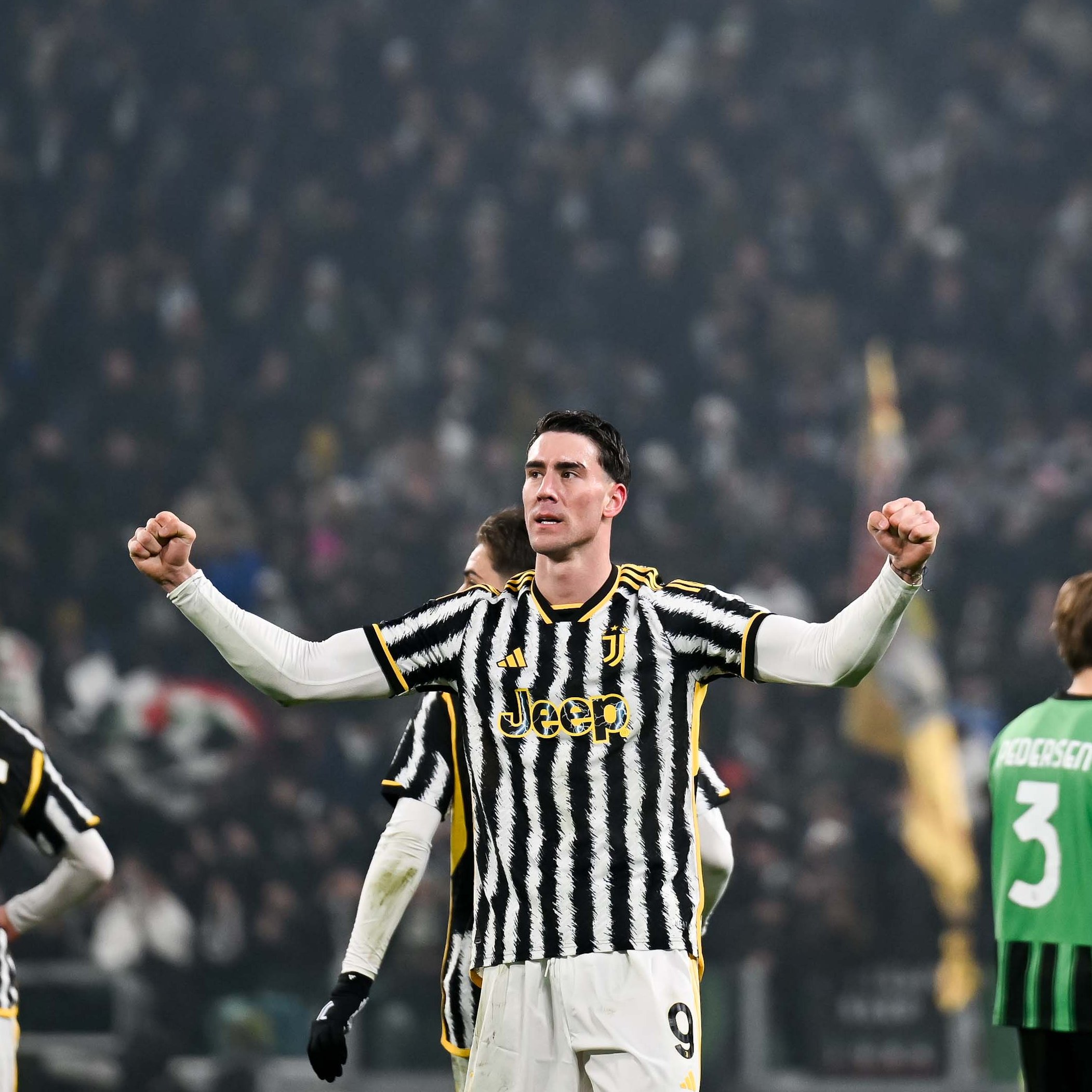 Striker Juventus Dusan Vlahovic Pada Pertandingan Juventus VS Sassuolo./Akun Resmi X Juventus (@juventusfc). - Image