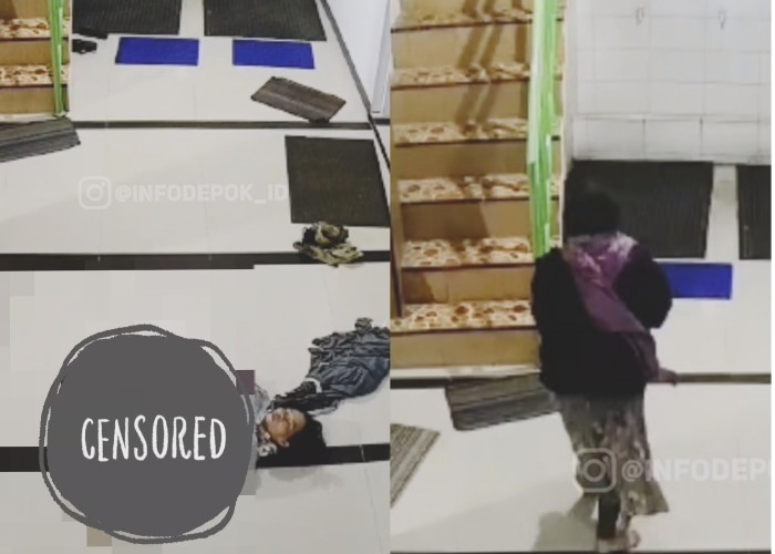 Viral rekaman CCTV masjid yang memperlihatkan perempuan melahirkan tanpa dibantu siapapun dan membuangnya di bawah tangga. - Image