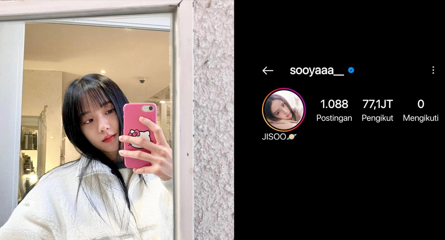 Jisoo BLACKPINK berhasil mencapai 77 juga pengikut instagram @sooyaaa__ - Image