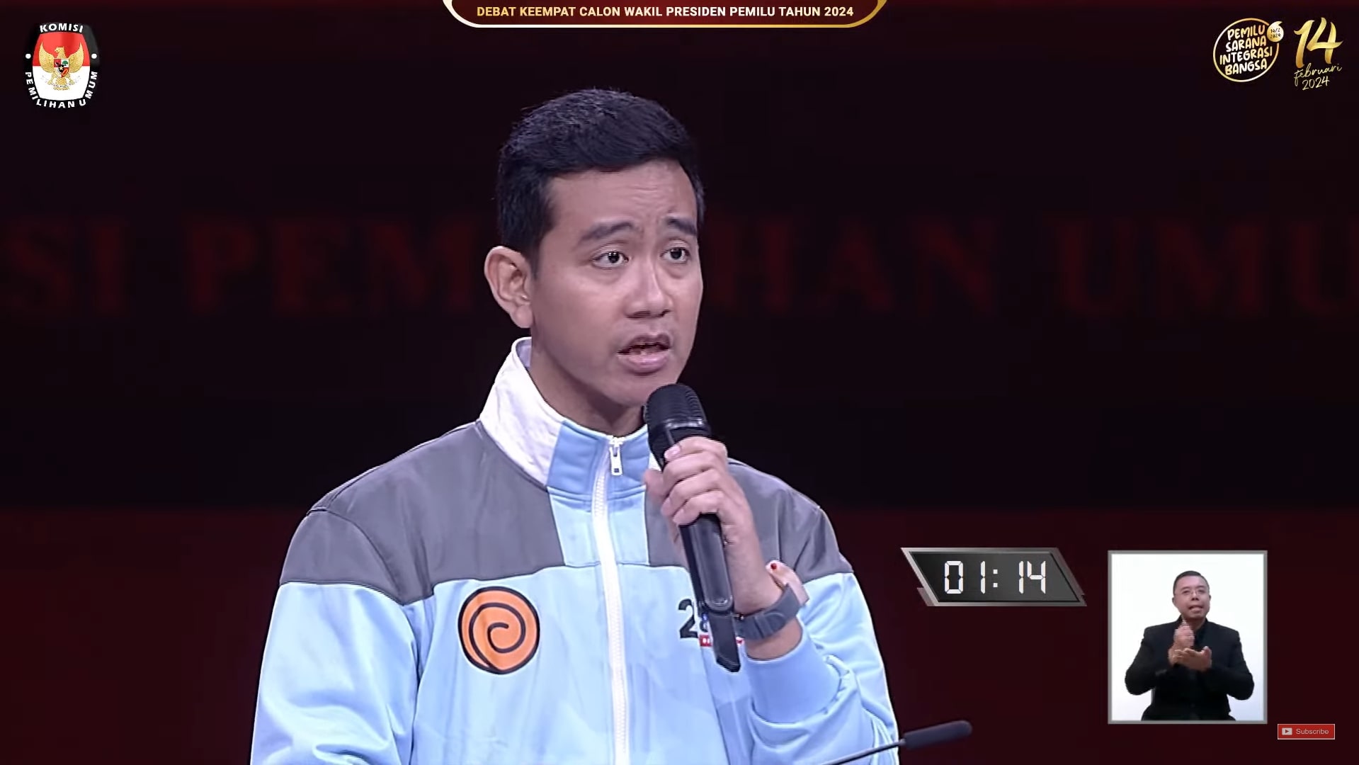 Tangkapan layar cawapres nomor urut 2 saat debat keempat cawapres kemarin (21/1) (sumber foto : Youtube KPU RI ) - Image