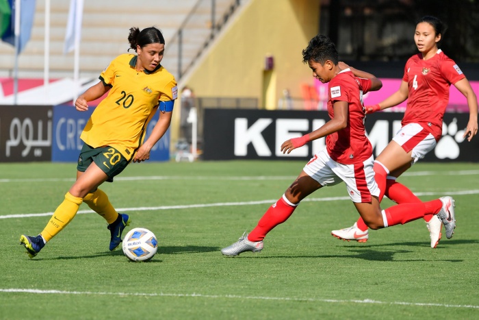 PERNAH BERTEMU: Timnas sepak bola Indonesia pernah bertemu Australia pada Piala Asia Wanita 2022 dengan skor akhir yang cukup telak bagi Timnas Putri Indonesia. (Halfway Football) - Image
